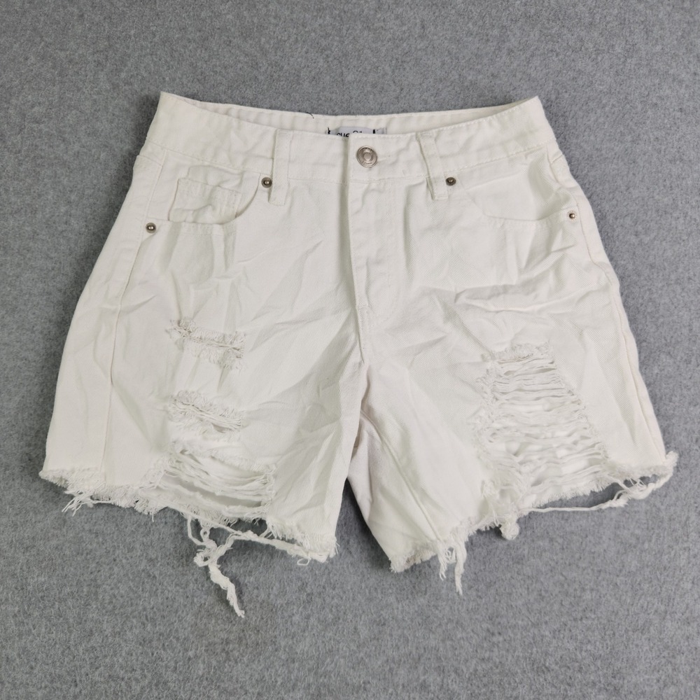 rue21 Denim Cut-Off Shorts Womens 4 White Cotton Stretch High Waisted Distressed